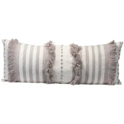 Kirkland's Home Gray And White Striped Fringe Lumbar Pillow- Pillows