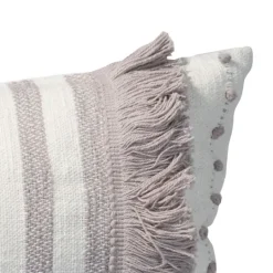 Kirkland's Home Gray And White Striped Fringe Lumbar Pillow- Pillows