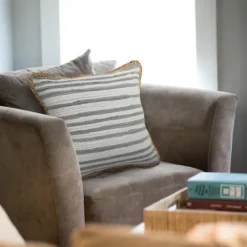 Kirkland's Home Gray And White Stripped Jute Border Accent Pillow- Pillows