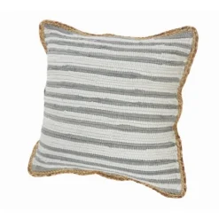 Kirkland's Home Gray And White Stripped Jute Border Accent Pillow- Pillows