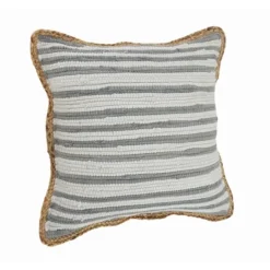 Kirkland's Home Gray And White Stripped Jute Border Accent Pillow- Pillows