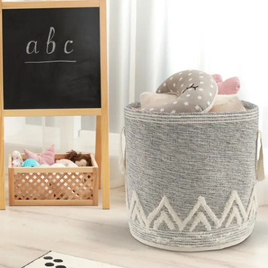 Kirkland's Home Gray And White Tuft Peaks Storage Basket- Baskets & Boxes