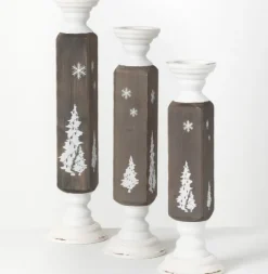 Kirkland's Home Gray And White Wood Tree Candle Holders, Set Of 3- Candle Holders