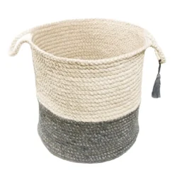 Kirkland's Home Gray And White Woven Basket With Tassel, 17 In.- Baskets & Boxes