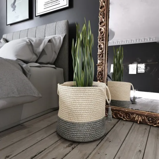 Kirkland's Home Gray And White Woven Basket With Tassel, 19 In.- Baskets & Boxes