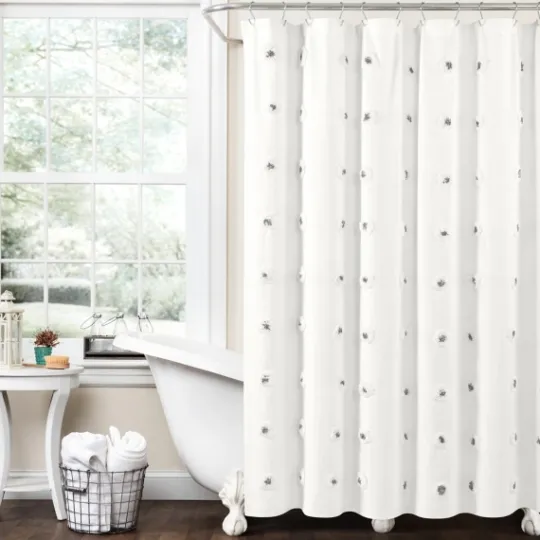 Kirkland's Home Gray Boho Tufted Circles Shower Curtain- Shower Curtains