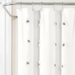 Kirkland's Home Gray Boho Tufted Circles Shower Curtain- Shower Curtains