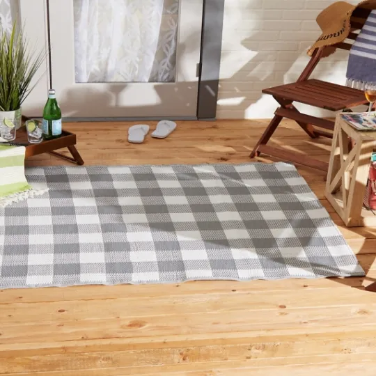 Kirkland's Home Gray Buffalo Check Outdoor Area Rug, 4X6- Outdoor Rugs