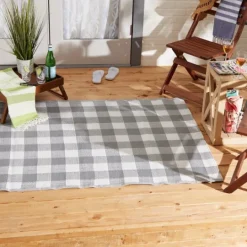 Kirkland's Home Gray Buffalo Check Outdoor Area Rug, 4X6- Outdoor Rugs