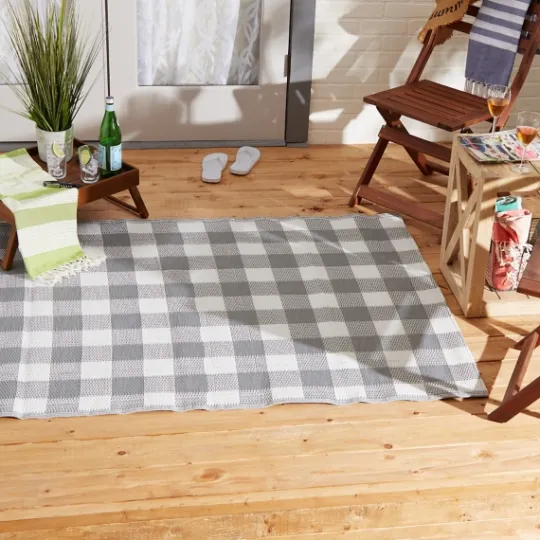 Kirkland's Home Gray Buffalo Check Outdoor Area Rug, 4X6- Outdoor Rugs