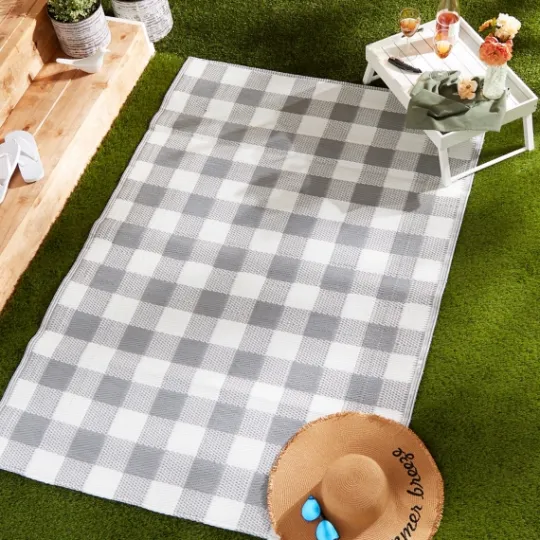 Kirkland's Home Gray Buffalo Check Outdoor Area Rug, 4X6- Outdoor Rugs
