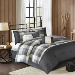 Kirkland's Home Gray Buffalo Herringbone Queen 7-Pc. Comforter Set- Comforters