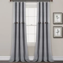 Kirkland's Home Gray Button And Stripe Curtain Panel Set, 95 In.- Curtains & Drapes