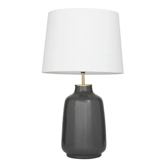 Kirkland's Home Gray Ceramic Base Gold Accent Table Lamp- Table Lamps