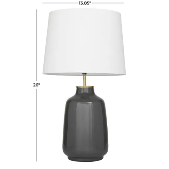 Kirkland's Home Gray Ceramic Base Gold Accent Table Lamp- Table Lamps