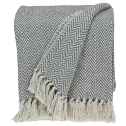 Kirkland's Home Gray Chevron Cotton Handloomed Tassel Throw- Blankets & Throws