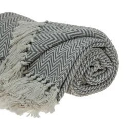 Kirkland's Home Gray Chevron Cotton Handloomed Tassel Throw- Blankets & Throws