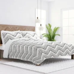 Kirkland's Home Gray Chevron Reversible 3-Pc. King Quilt Set- Quilts