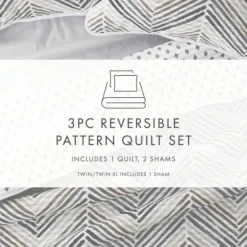 Kirkland's Home Gray Chevron Reversible 3-Pc. King Quilt Set- Quilts