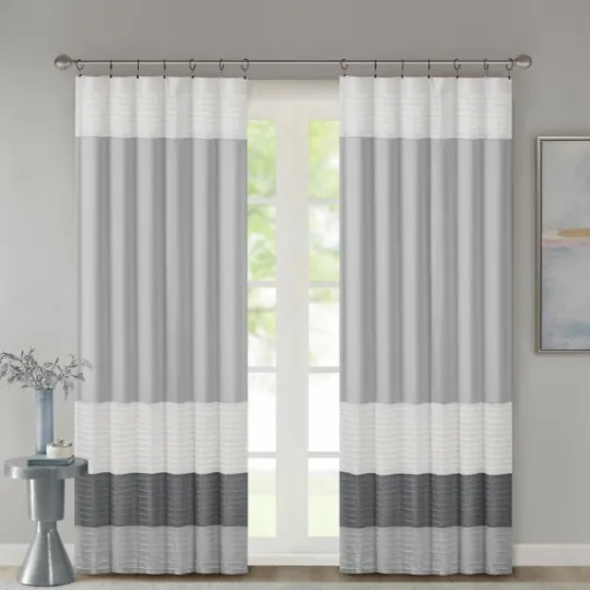 Kirkland's Home Gray Color Block Striped Curtain Panel, 84 In.- Curtains & Drapes