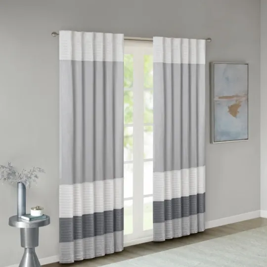 Kirkland's Home Gray Color Block Striped Curtain Panel, 84 In.- Curtains & Drapes