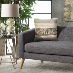 Kirkland's Home Gray Comfort Fringe Pillow- Pillows