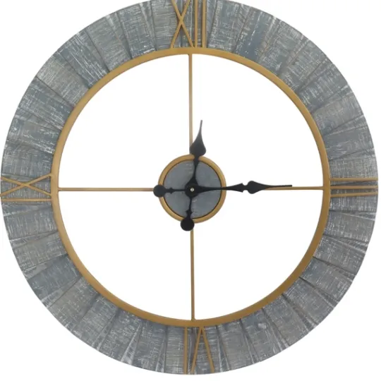 Kirkland's Home Gray Cutout Wood Wall Clock With Gold Metal- Clocks