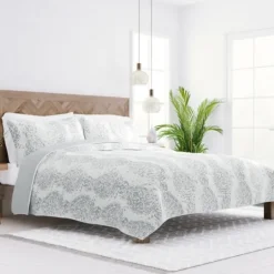 Kirkland's Home Gray Damask Reversible 3-Pc. King Quilt Set- Quilts