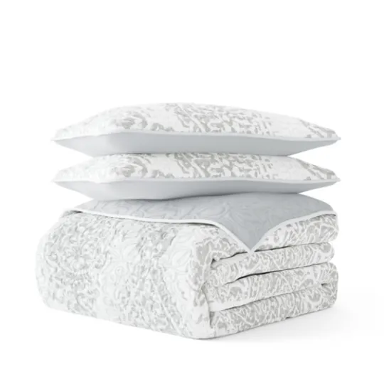 Kirkland's Home Gray Damask Reversible 3-Pc. King Quilt Set- Quilts