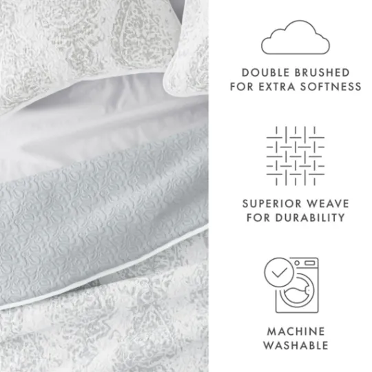 Kirkland's Home Gray Damask Reversible 3-Pc. King Quilt Set- Quilts
