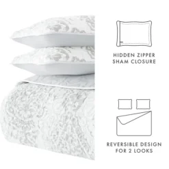 Kirkland's Home Gray Damask Reversible 3-Pc. King Quilt Set- Quilts