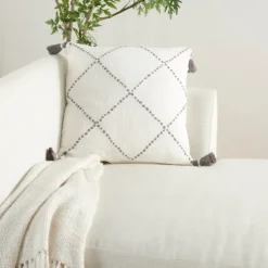 Kirkland's Home Gray Dotted Braided Stripe Tassel Throw Pillow- Pillows