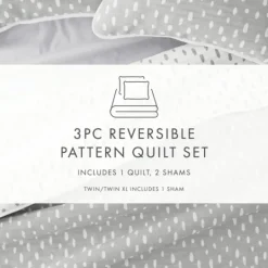 Kirkland's Home Gray Dotted Reversible 3-Pc. King Quilt Set- Quilts