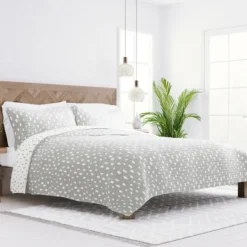 Kirkland's Home Gray Dotted Reversible 3-Pc. Queen Quilt Set- Quilts