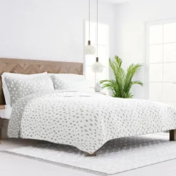 Kirkland's Home Gray Dotted Reversible 3-Pc. Queen Quilt Set- Quilts