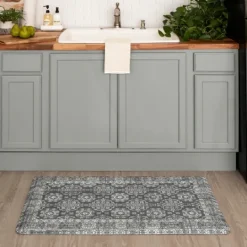 Kirkland's Home Gray Floral Cushioned Kitchen Mat- Kitchen & Floor Mats