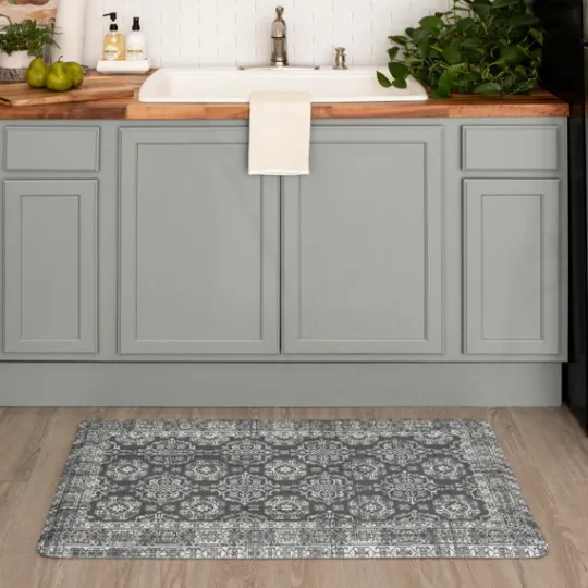 Kirkland's Home Gray Floral Cushioned Kitchen Mat- Kitchen & Floor Mats
