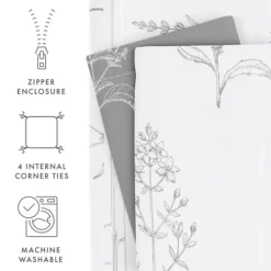 Kirkland's Home Gray Floral Reversible 2-Pc. Twin Duvet Cover Set- Duvets
