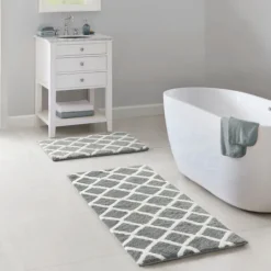 Kirkland's Home Gray Geometric Pattern Reversible Bath Mat, 34 In.- Bathroom Rugs
