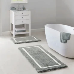 Kirkland's Home Gray Geometric Pattern Reversible Bath Mat, 34 In.- Bathroom Rugs