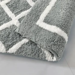 Kirkland's Home Gray Geometric Pattern Reversible Bath Mat, 34 In.- Bathroom Rugs
