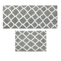 Kirkland's Home Gray Geometric Pattern Reversible Bath Mat, 34 In.- Bathroom Rugs