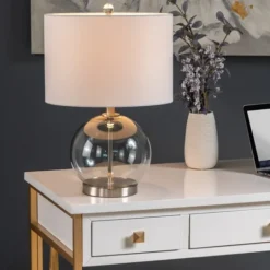 Kirkland's Home Gray Glass Globe Table Lamp- Table Lamps