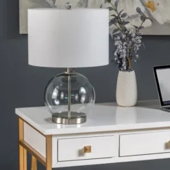 Kirkland's Home Gray Glass Globe Table Lamp- Table Lamps