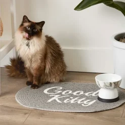 Kirkland's Home Gray Good Kitty Pet Bowl Mat- Kitchen & Floor Mats