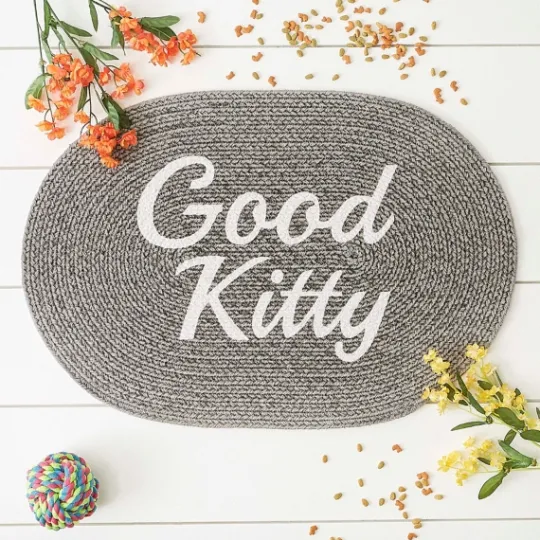 Kirkland's Home Gray Good Kitty Pet Bowl Mat- Kitchen & Floor Mats