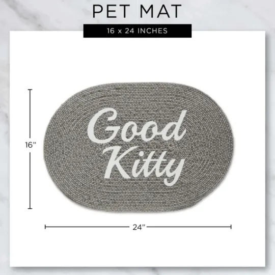 Kirkland's Home Gray Good Kitty Pet Bowl Mat- Kitchen & Floor Mats