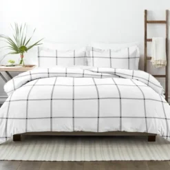 Kirkland's Home Gray Grid Plaid 3-Pc. Micro Queen Duvet Cover Set- Duvets