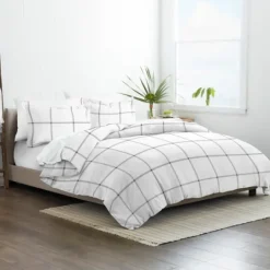Kirkland's Home Gray Grid Plaid 3-Pc. Micro Queen Duvet Cover Set- Duvets