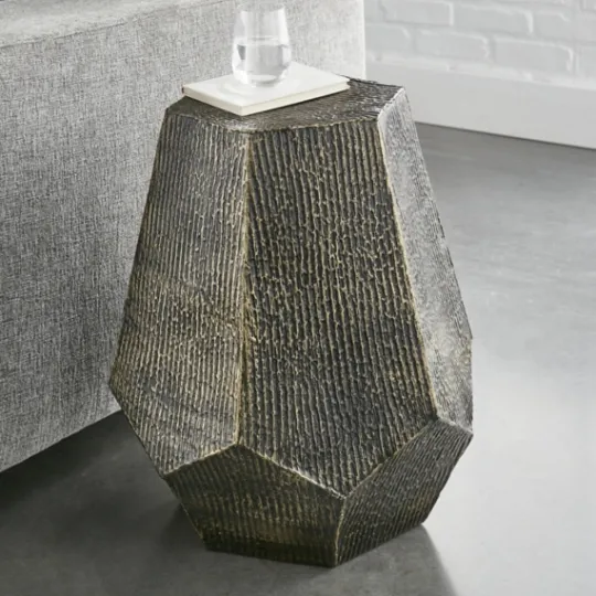 Kirkland's Home Gray Hand-Stamped Iron Hexagon Accent Table- Accent & End Tables